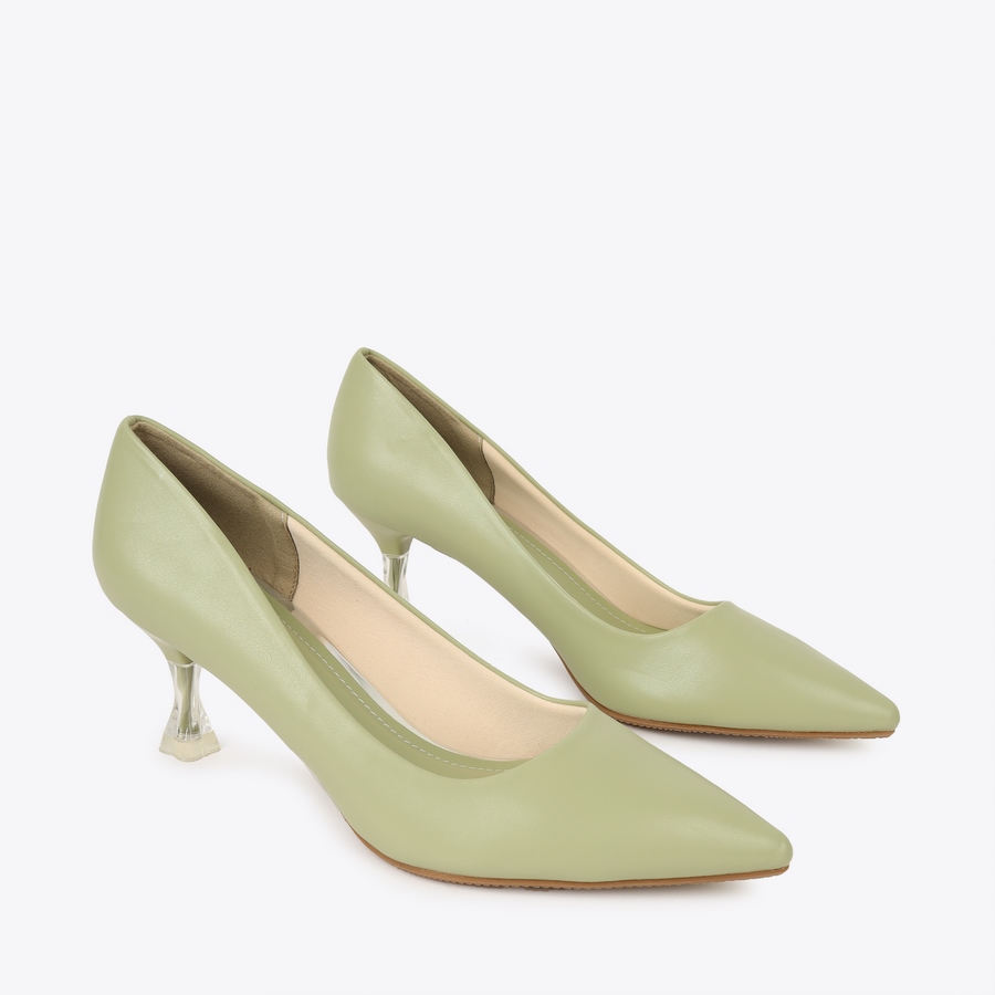 Giày cao gót nữ da trơn gót phối mica TH-2 xanh Giày cao gót nữ da trơn gót phối mica TH-2 xanh