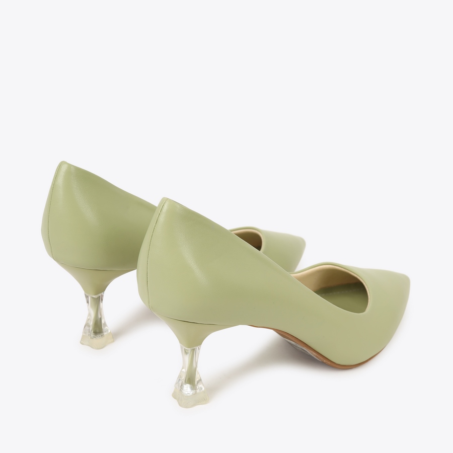 Giày cao gót nữ da trơn gót phối mica TH-2 xanh Giày cao gót nữ da trơn gót phối mica TH-2 xanh