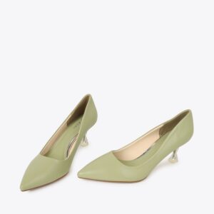 Giày cao gót nữ da trơn gót phối mica TH-2 xanh Giày cao gót nữ da trơn gót phối mica TH-2 xanh