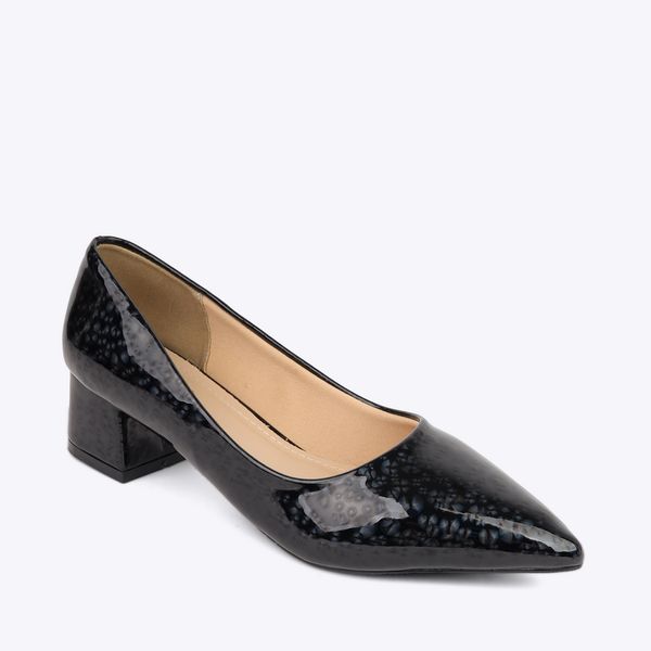 Giày công sở nữ da bóng vân đá nhí CP-15 đen