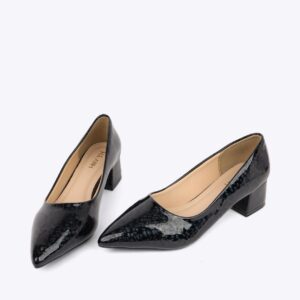 Giày công sở nữ da bóng vân đá nhí CP-15 đen