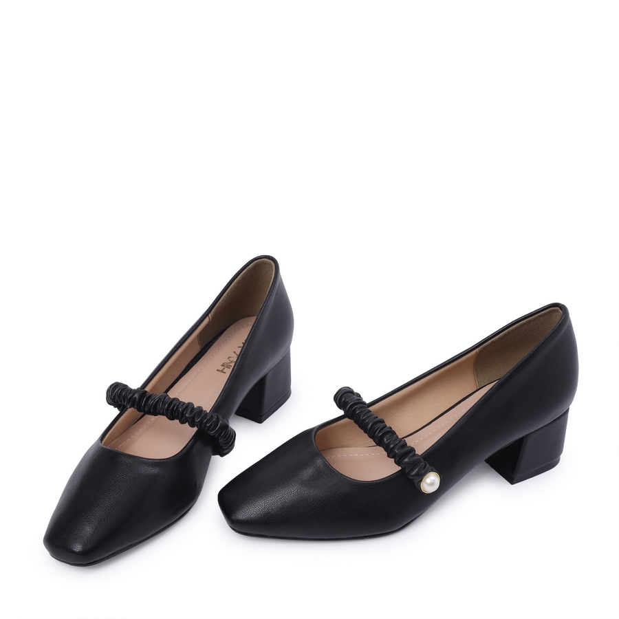 Giày công sở nữ mũi vuông phối dây nhún ngang CP-1 đen Giày công sở nữ mũi vuông phối dây nhún ngang CP-1 đen