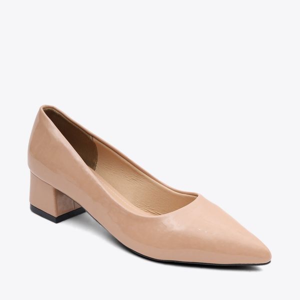 Giày công sở nữ da vân ẩn gót vuông mũi nhọn CP-20 cafe