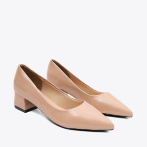 Giày công sở nữ da vân ẩn gót vuông mũi nhọn CP-20 cafe