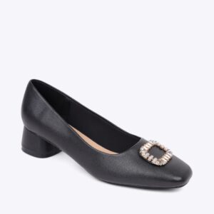 Giày cao gót nữ mũi vuông khoá hạt cườm HG.4 đen
