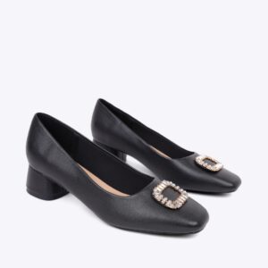 Giày cao gót nữ mũi vuông khoá hạt cườm HG.4 đen