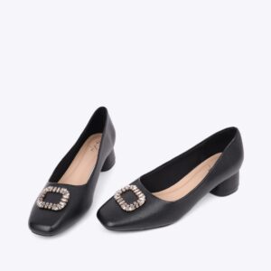 Giày cao gót nữ mũi vuông khoá hạt cườm HG.4 đen
