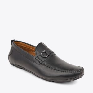 Giày mọi nam kiểu xỏ da trơn phối khoen AV-22 Đen