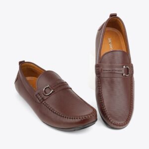 Giày mọi nam kiểu xỏ da trơn phối khoen AV-22 Nâu