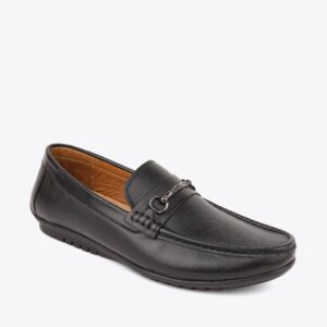 Giày mọi nam kiểu xỏ da trơn phối khoá AV-28 Đen