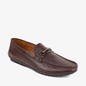 Giày mọi nam kiểu xỏ da trơn phối khoá AV-28 Nâu