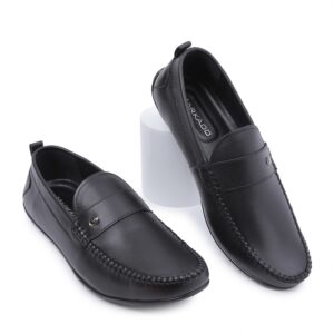 Giày mọi da trơn viền chỉ nổi VAM-29 đen