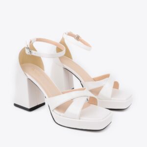 Sandal cao gót nữ gót thô quai chéo HA.18 trắng