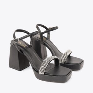 Sandal cao gót nữ đế đúp quai đính đá HA.2 đen
