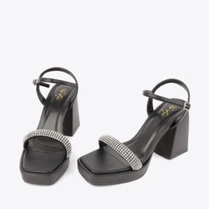 Sandal cao gót nữ đế đúp quai đính đá HA.2 đen