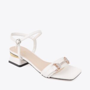 Sandal Cao Gót Nữ Mũi Vuông Khóa Xoàn HA.3 Trắng