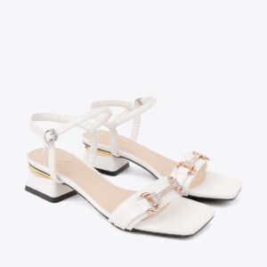 Sandal Cao Gót Nữ Mũi Vuông Khóa Xoàn HA.3 Trắng