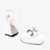 Sandal cao gót nữ đế đúp quai khóa đối xứng HA.5 trắng