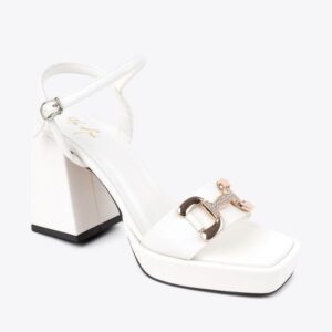 Sandal cao gót nữ đế đúp quai khóa đối xứng HA.5 trắng