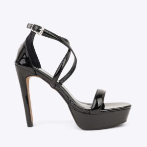 Sandal cao gót nữ da bóng quai cài chéo TG-2 đen Sandal cao gót nữ da bóng quai cài chéo TG-2 đen