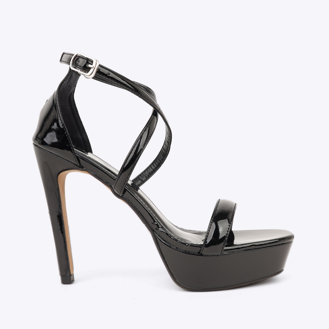 Sandal cao gót nữ da bóng quai cài chéo TG-2 đen Sandal cao gót nữ da bóng quai cài chéo TG-2 đen