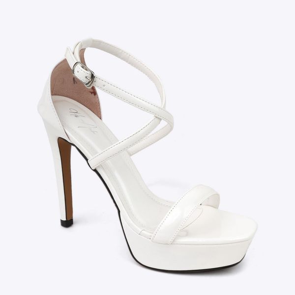 Sandal cao gót nữ da bóng quai cài chéo TG-2 trắng