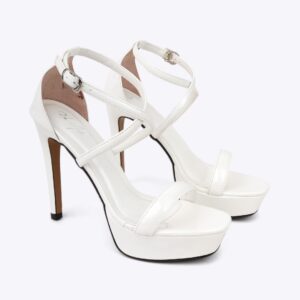 Sandal cao gót nữ da bóng quai cài chéo TG-2 trắng