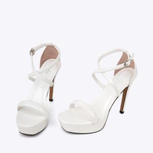 Sandal cao gót nữ da bóng quai cài chéo TG-2 trắng