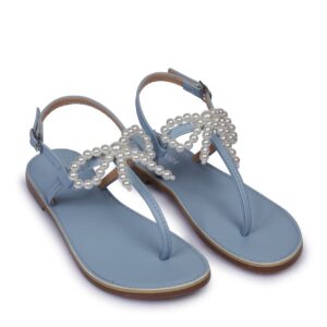 Sandal bệt quai kẹp nơ ngọc trai N-9 Xanh