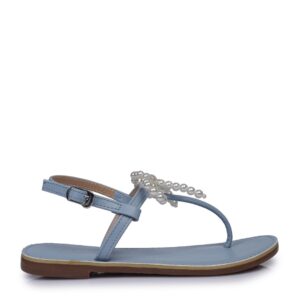 Sandal bệt quai kẹp nơ ngọc trai N-9 Xanh