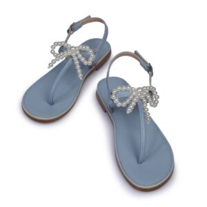 Sandal bệt quai kẹp nơ ngọc trai N-9 Xanh