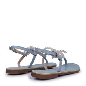Sandal bệt quai kẹp nơ ngọc trai N-9 Xanh