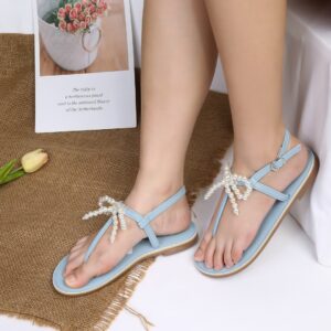 Sandal bệt quai kẹp nơ ngọc trai N-9 Xanh