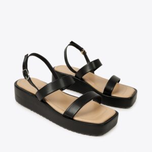 Sandal đế xuồng nữ quai đôi phối dây gài HG-26 đen
