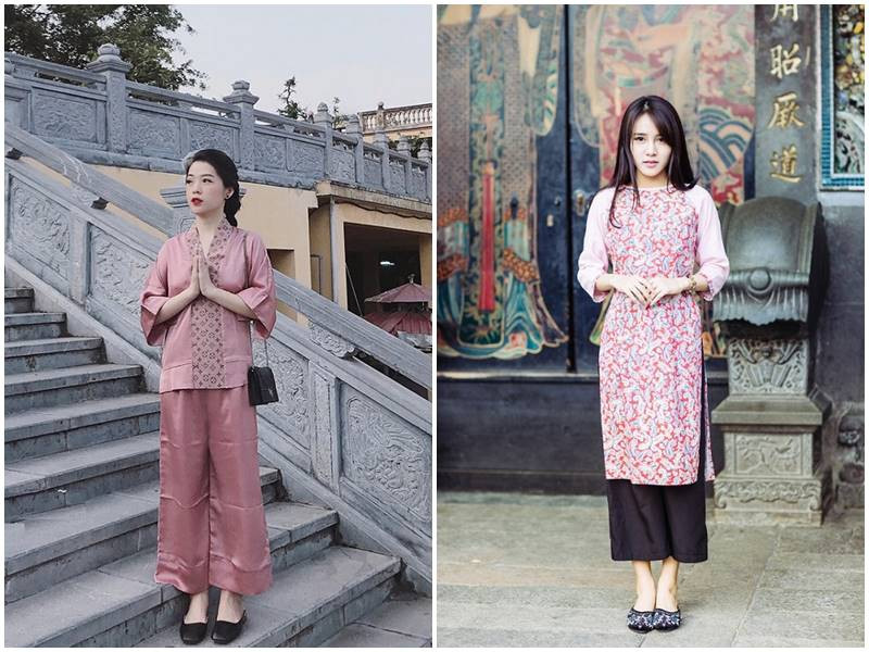 Áo dài đi chùa nên mang giày bệt trang nghiêm