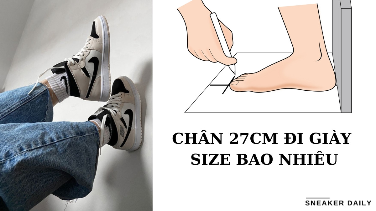 Bàn chân người lớn đang được đo chiều dài để xác định size giày