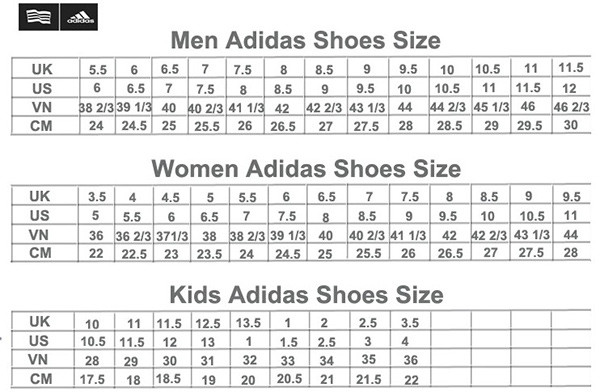 Bảng đổi size giày Adidas chi tiết dành cho cả nam và nữ