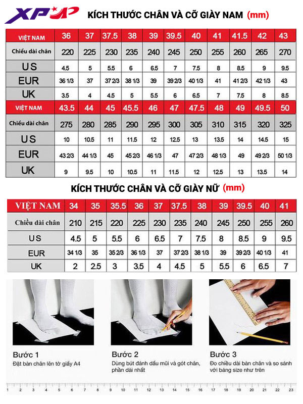 Bảng hướng dẫn chọn size giày lười Zara nam Giày Hà Anh