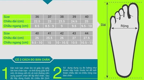 Bảng hướng dẫn đo size giày thể thao Asia nam chuẩn
