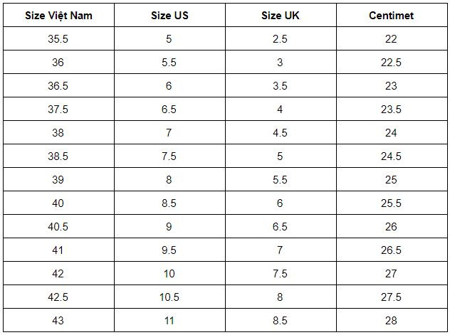 Bảng kích thước size giày Nike nữ chi tiết theo hệ US, UK, EU, CM