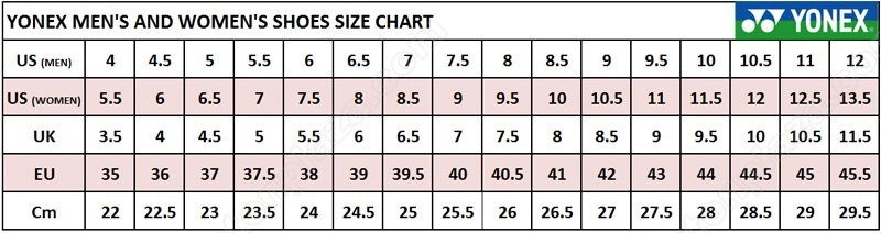 Bảng quy đổi kích thước giày Yonex SHB101CR giúp chọn size chuẩn