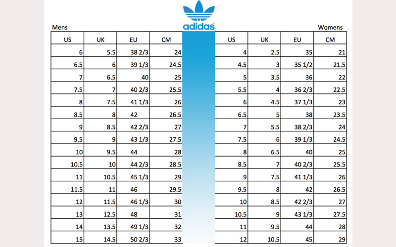 Bảng quy đổi size giày Adidas