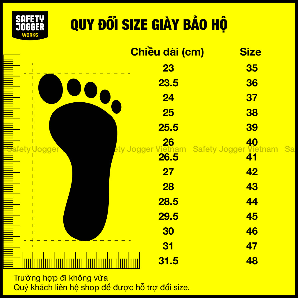 Bảng quy đổi size giày bảo hộ Oxypas James OB Đen