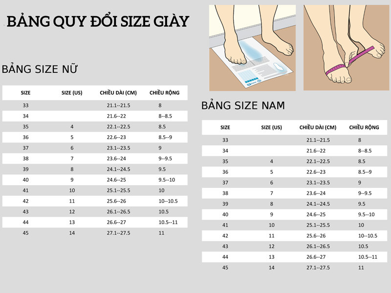 Bảng quy đổi size giày quốc tế, hướng dẫn chọn giày đá bóng size 37