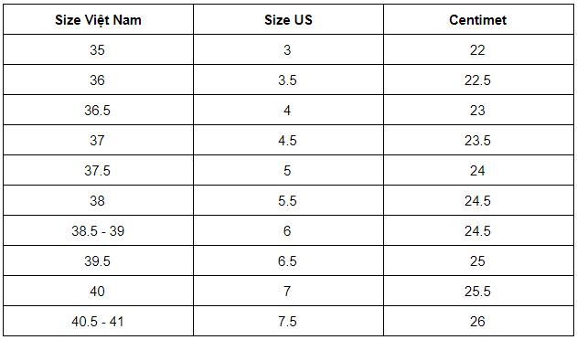 Bảng quy đổi size giày US UK Converse chi tiết