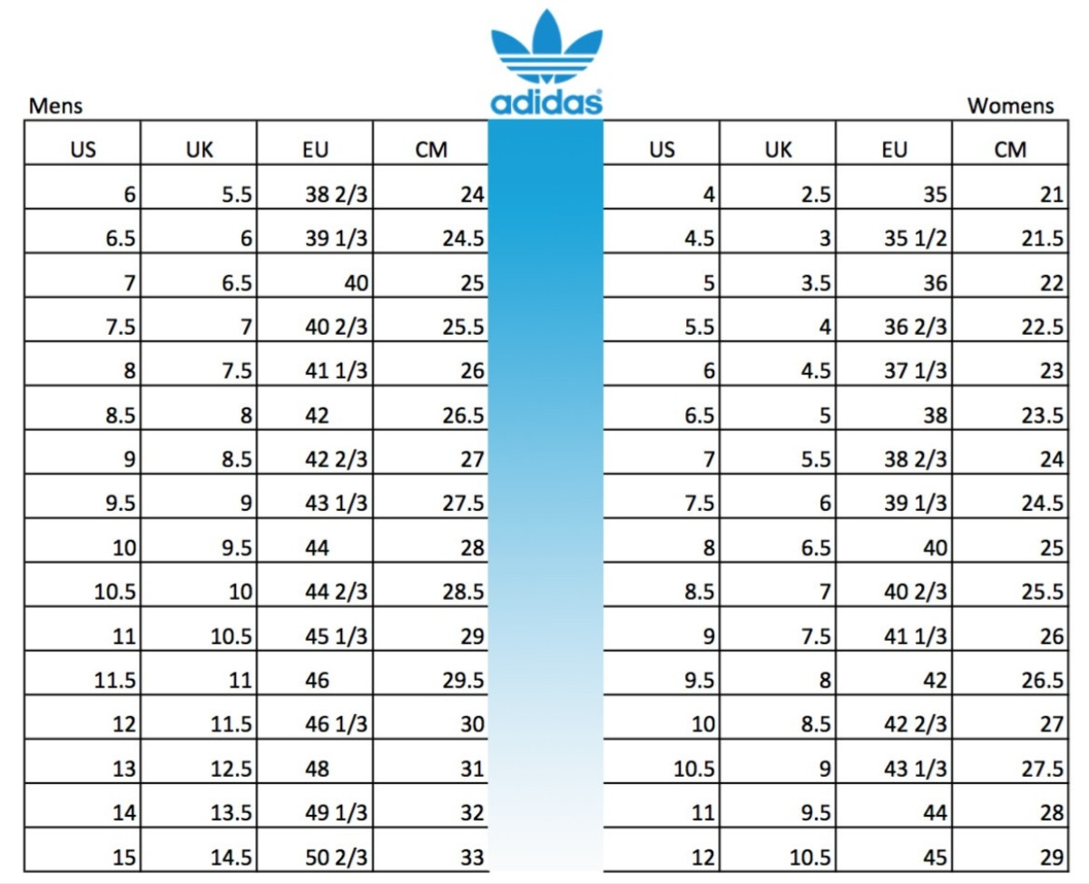 Bảng size giày Adidas cho nam và nữ ứng với chiều dài chân 27cm
