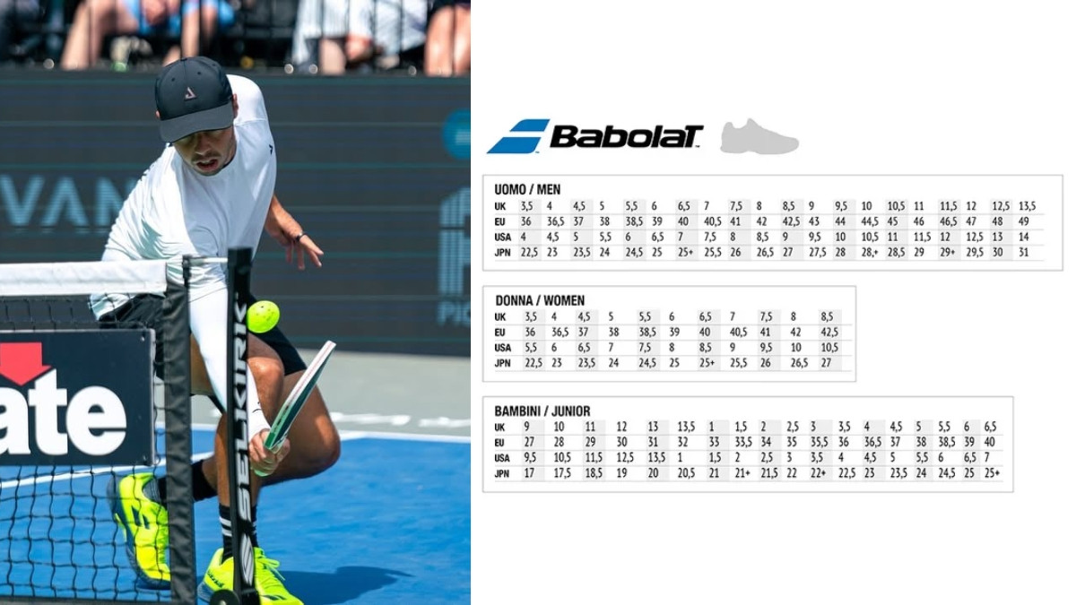 Bảng size giày Babolat nam chuẩn theo US UK EU