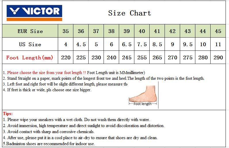 Bảng size giày cầu lông Victor
