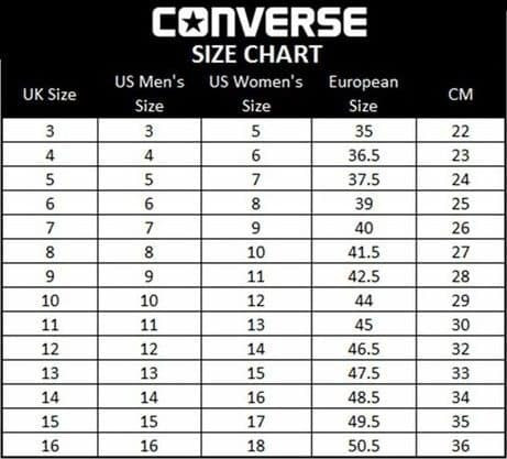 Bảng size giày Converse cho người Việt