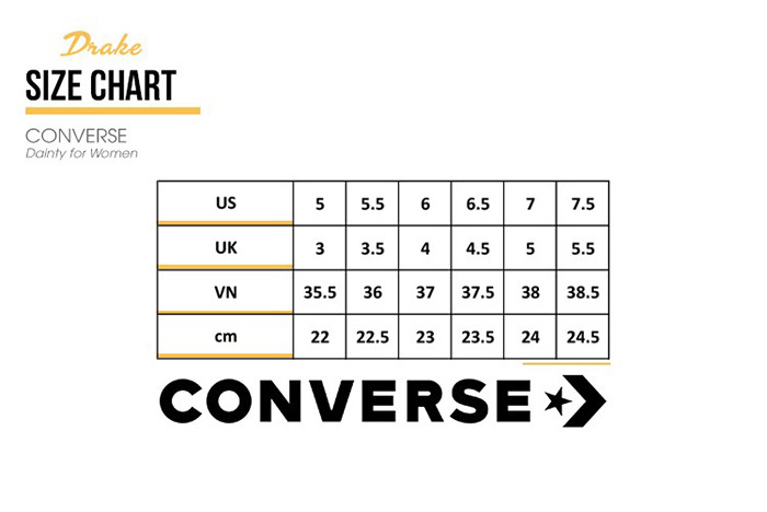 Bảng size giày Converse nữ US dành riêng cho dòng Danity for Women, giúp phái đẹp chọn giày Converse nữ vừa vặn với phom chân.